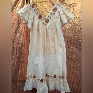 Cream and Brown Embroidered Dress